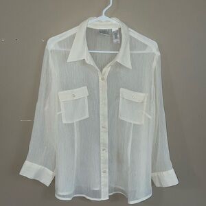 Emma James Lightweight Sheer Button-Up Blouse - Cream/off white size XL